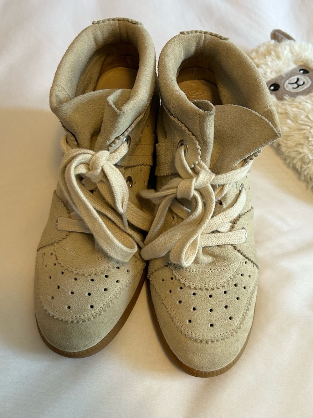 Isabel Marant Beige Suede Wedge Sneakers 38
